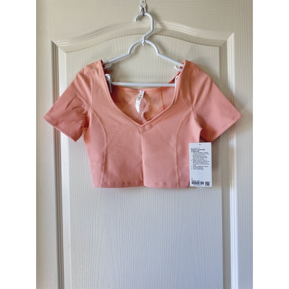 NWT Lululemon Ribbed Contoured V-Neck Short Sleeve Malibu Peach Size 6